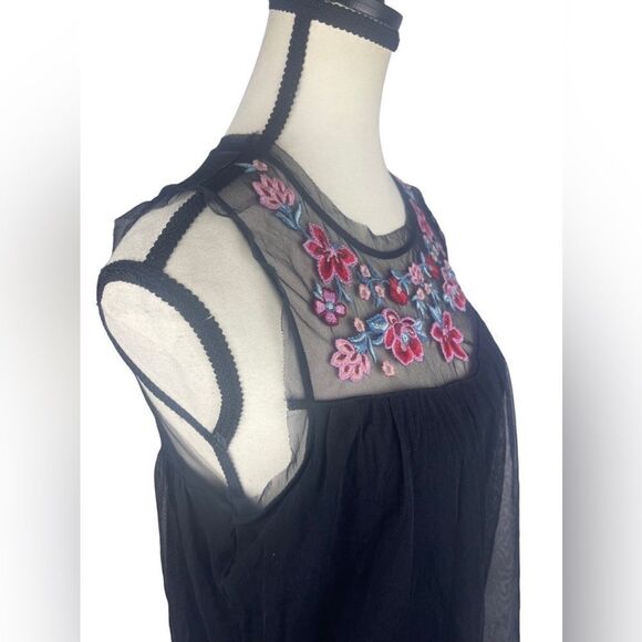 Hollister Black Floral Embroidery Sheer Mesh open back  Tank Top Size: S - Picture 2 of 7